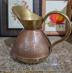 Vtg Copper and Brass Pitcher